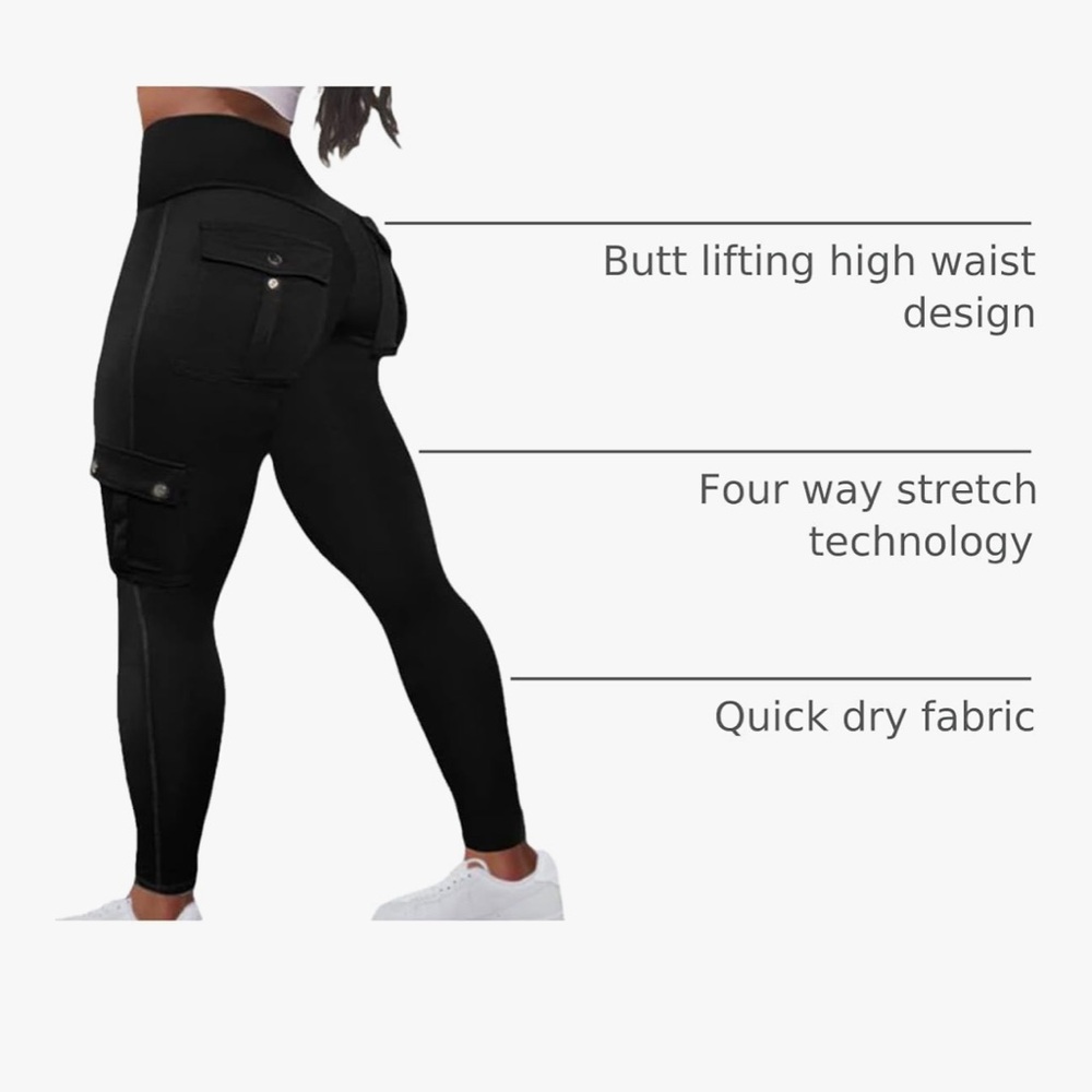 Women's Black High Waist Leggings with Pocket Detail